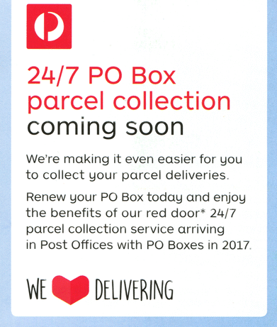 24/7 PO Box parcel collection via red door 