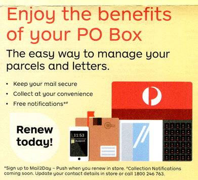 Mail collection notifications promise on PO box renewal form 