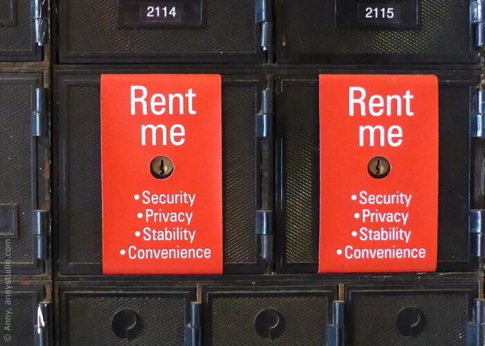 Australia Post vacant PO boxes with 'Rent Me' signs 