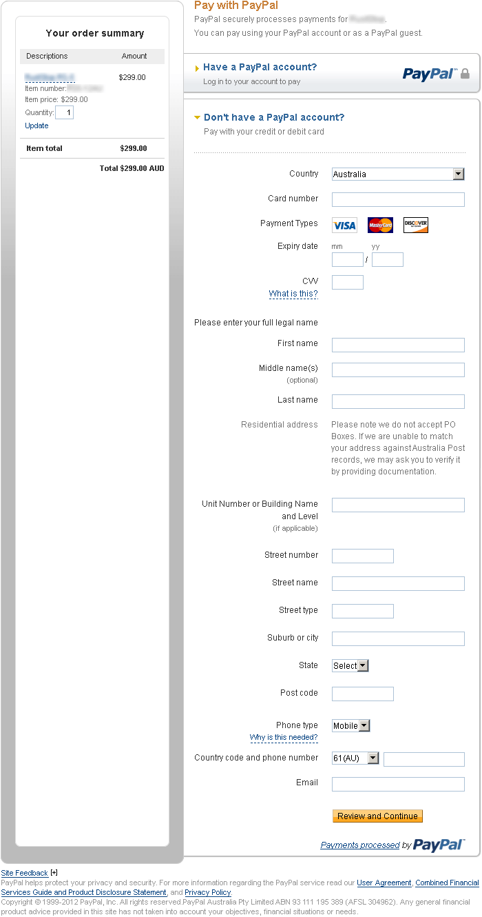 Intimidating and intrusive PayPal checkout form asks for too much personal information.