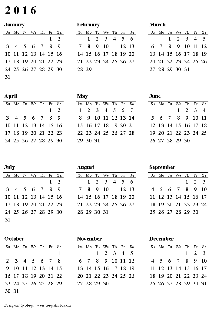2016 Calendar Planner Template from annystudio.com