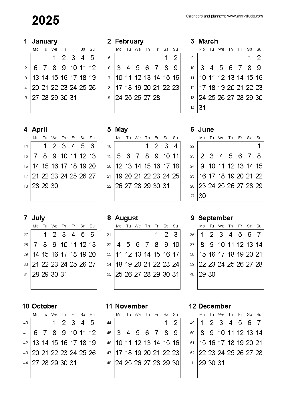 A5 Printable Calendar 2025 Free