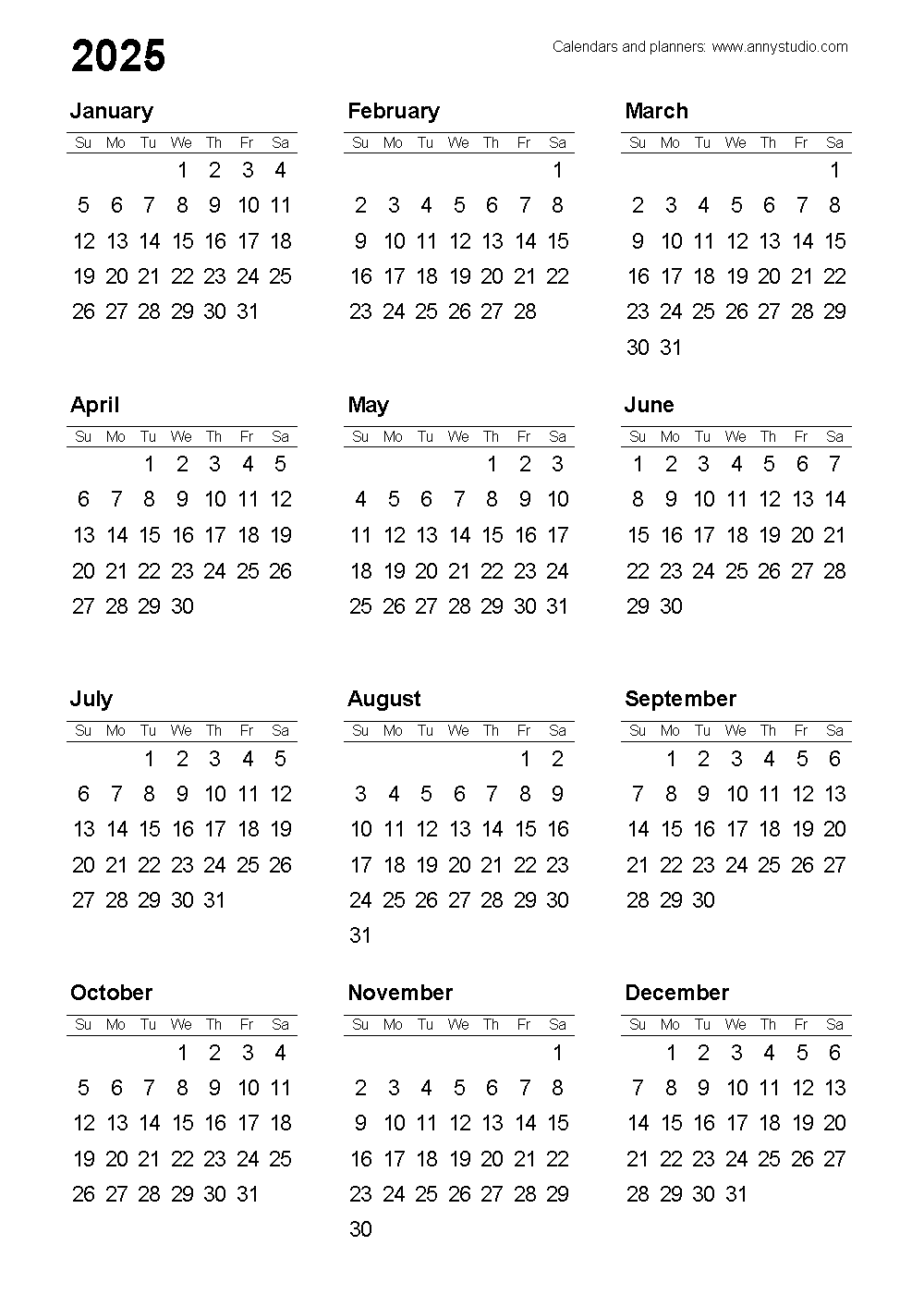 2025 Calendar Printable