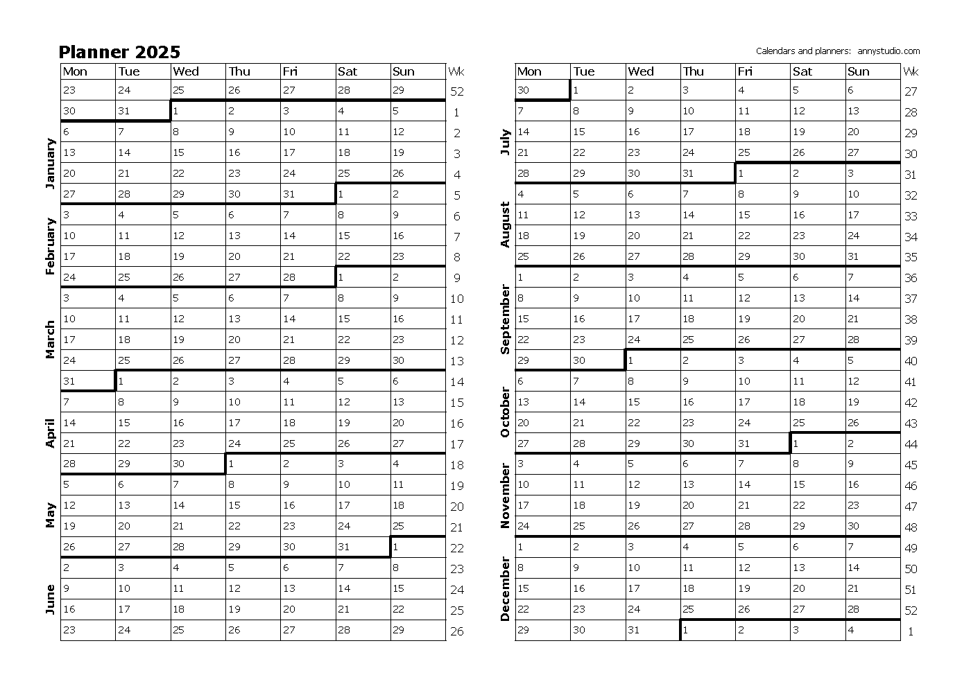 Printable calendar 2025