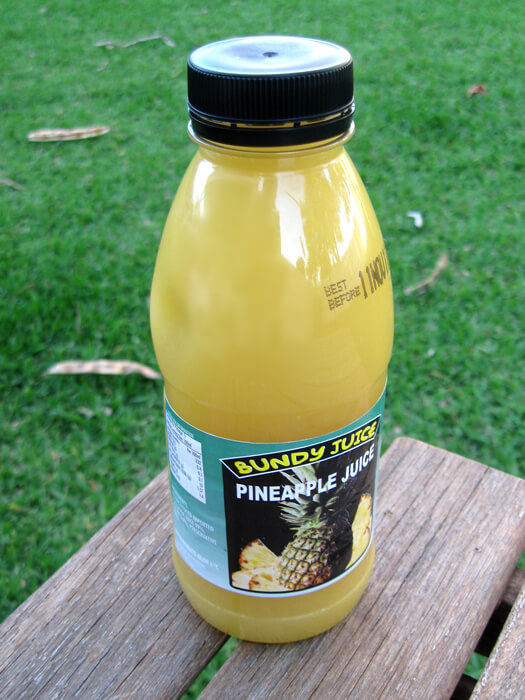 Bundy pineapple juice: 102.6 percent plus preservative.