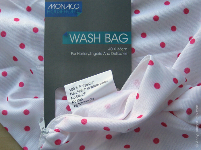 Wash bag with a handwash label.